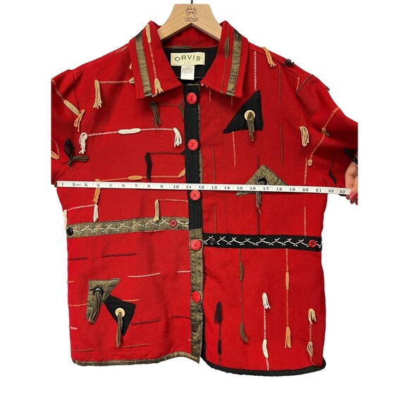 90s Orvis Cotton Tapestry Funky Artsy Jacket Red Tribal Button Up Women’s Large - Picture 9 of 15
